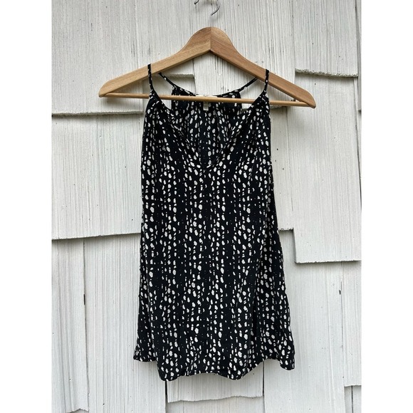 Joie Silk Sleeveless Top Black White Print V-Neck Spaghetti Strap Tank Size XS - Picture 2 of 8